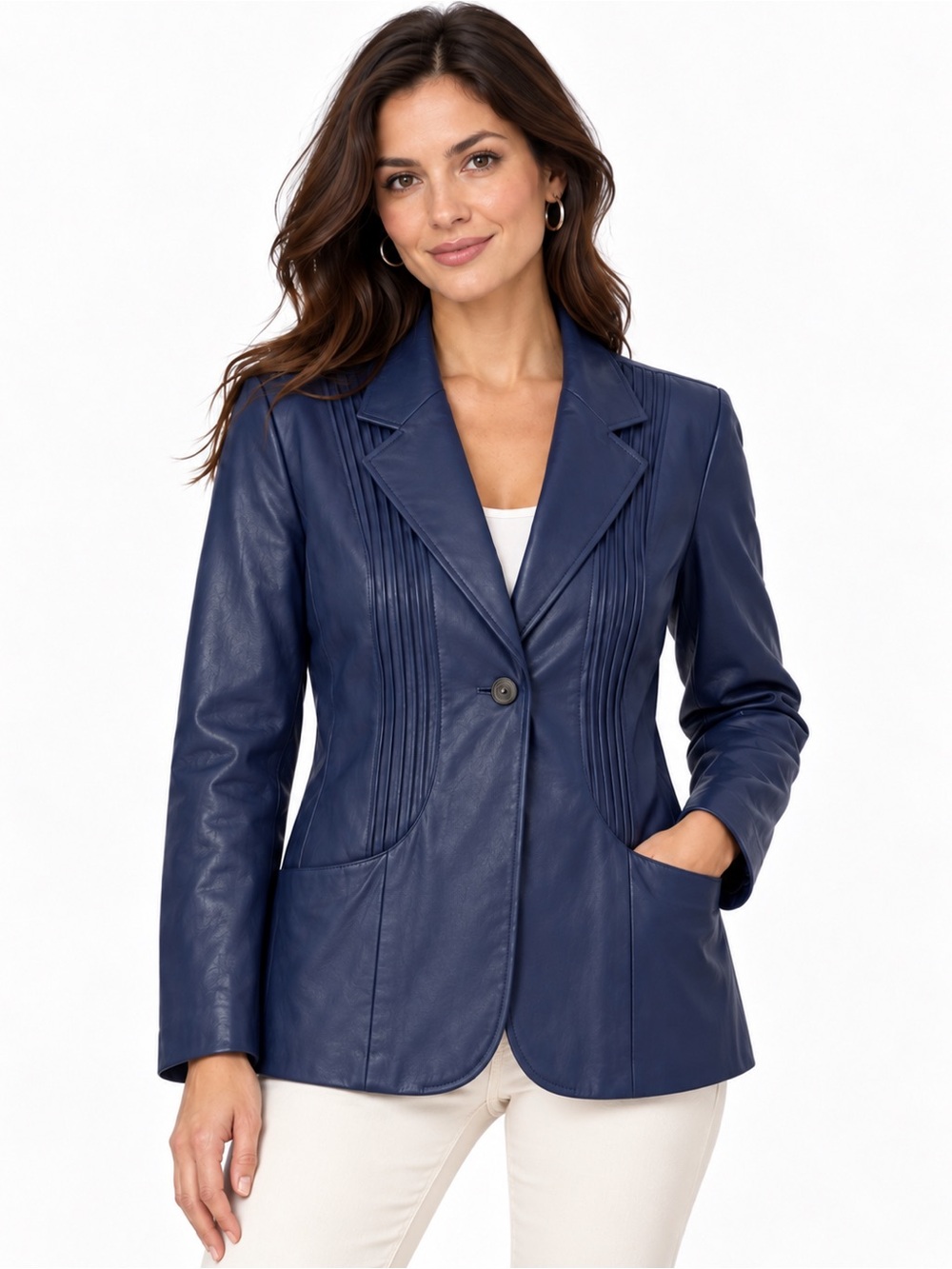 d&co. Denim + Company Blue Genuine Leather Jacket XL New Without Tags
